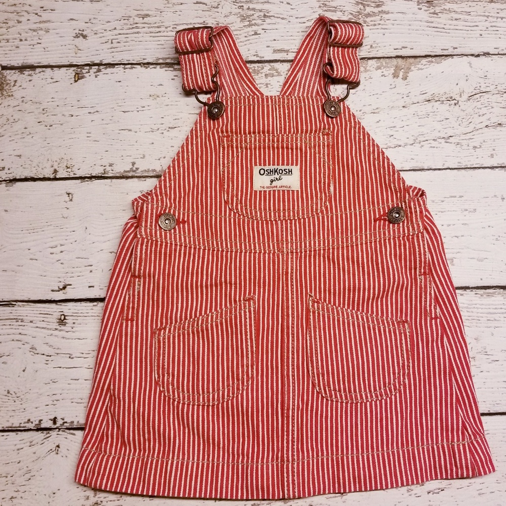 Oshkosh Red White Overalls Dress 12 Months